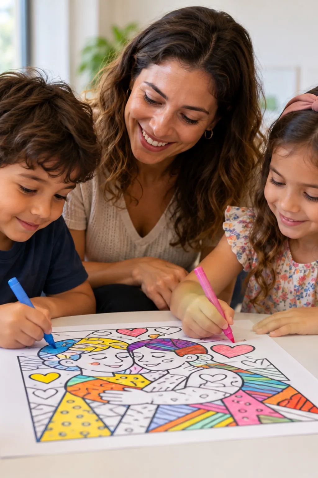 desenhos da obra A Amizade de Romero Britto para colorir — exemplo criado na Desenhos pra Colorir