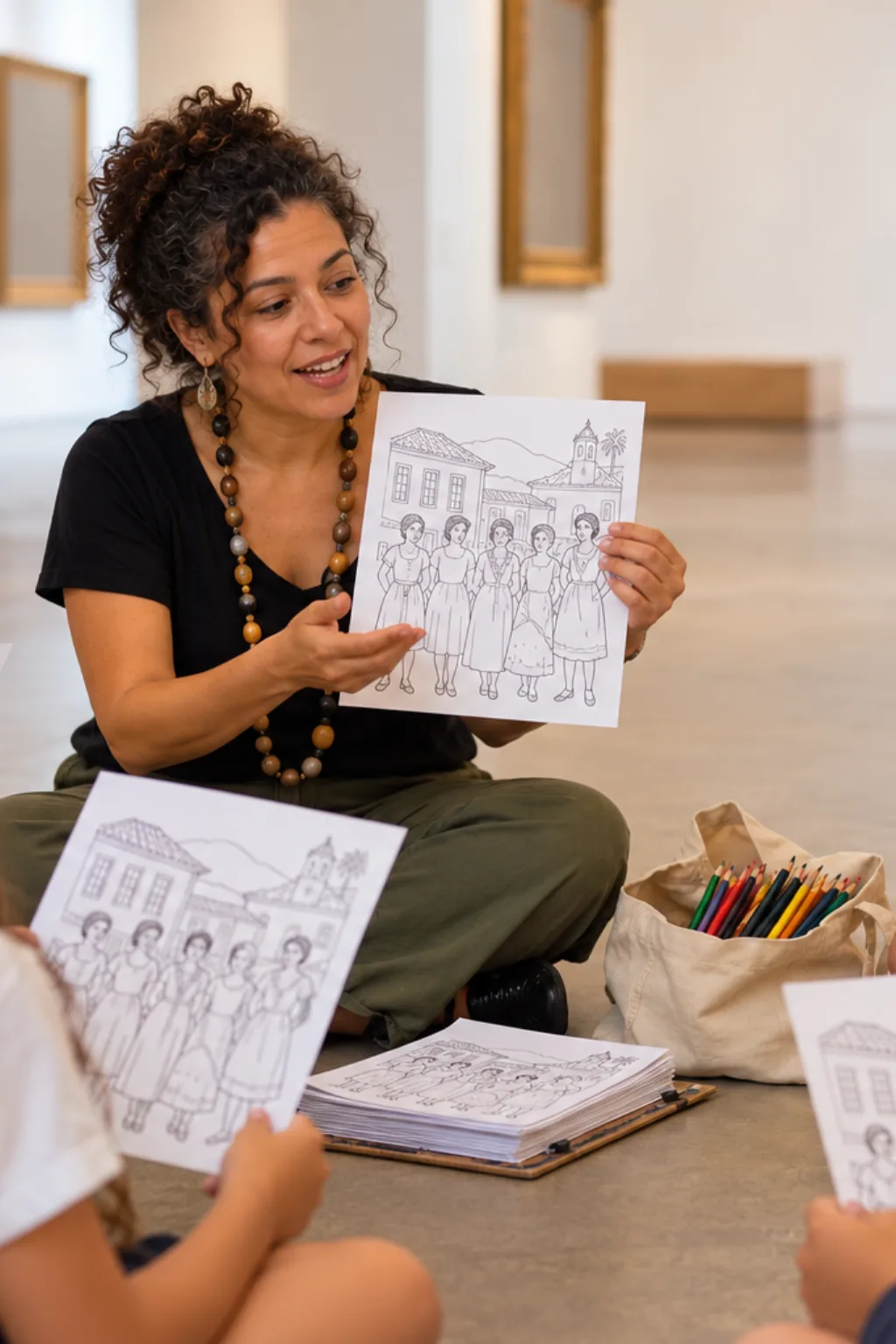 desenhos da obra Cinco Moças de Guaratinguetá de Di Cavalcanti para colorir — exemplo criado na Desenhos pra Colorir