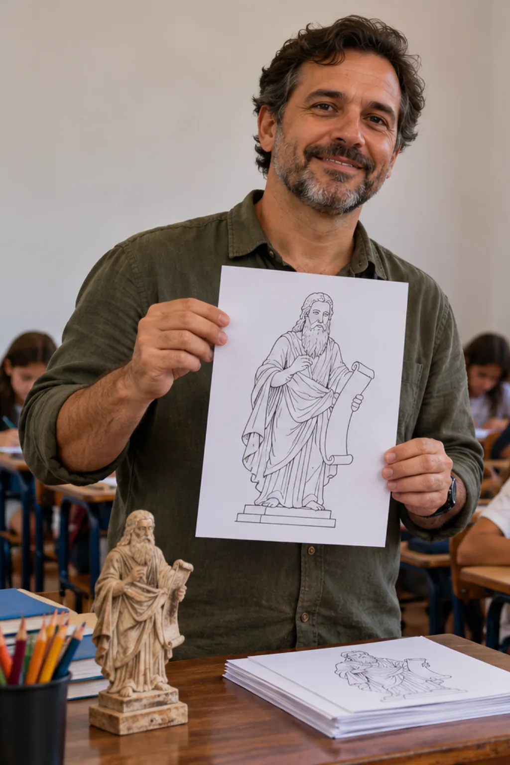 desenhos das esculturas de Aleijadinho para colorir — exemplo criado na Desenhos pra Colorir