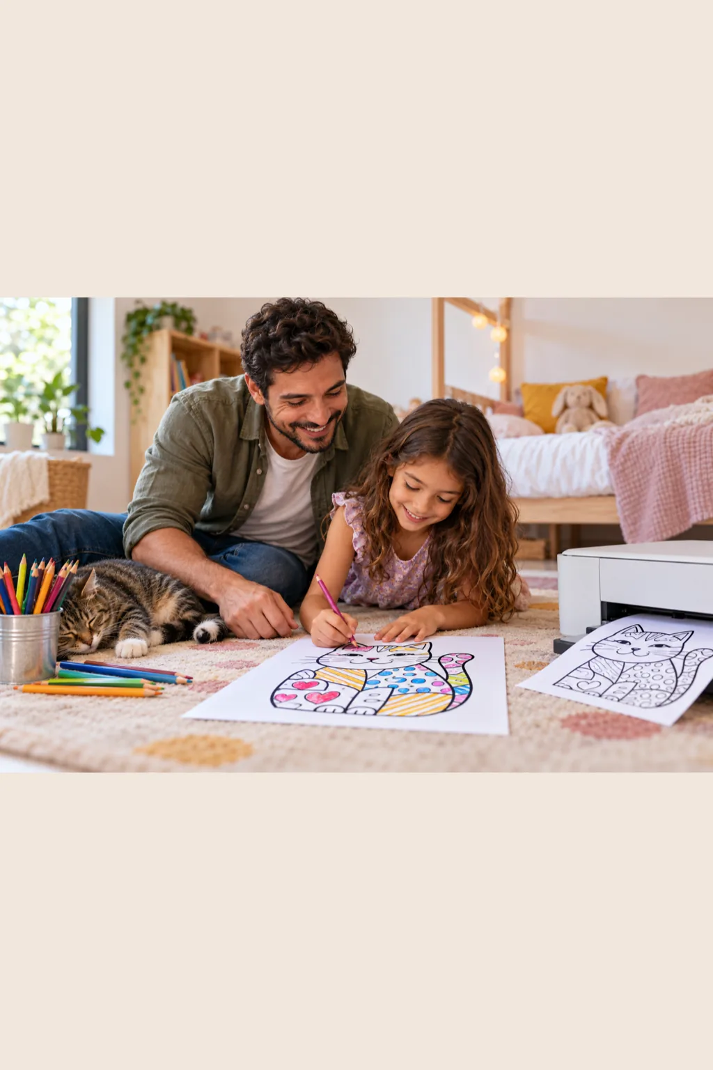 desenho do gato de Romero Britto para colorir — exemplo criado na Desenhos pra Colorir