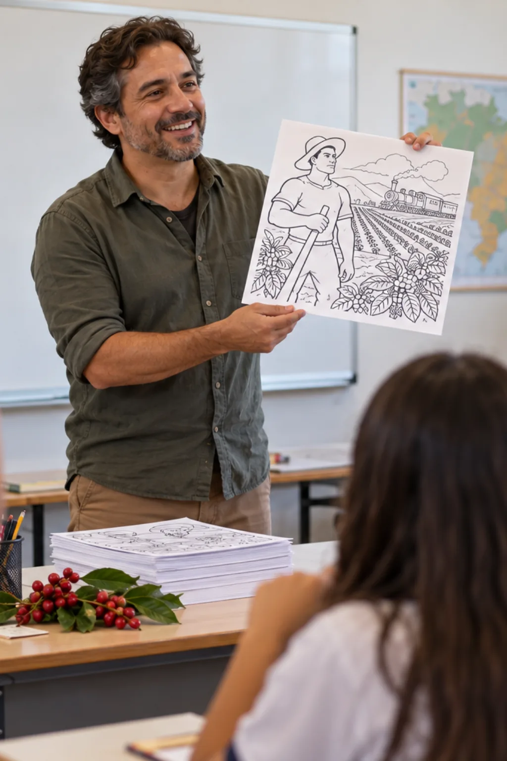 desenhos da obra O Lavrador de Café de Cândido Portinari para colorir — exemplo criado na Desenhos pra Colorir