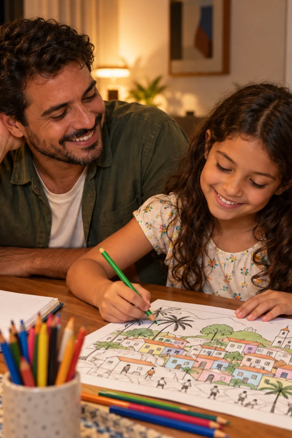 desenhos da obra Morro da Favela de Tarsila do Amaral para colorir — exemplo criado na Desenhos pra Colorir