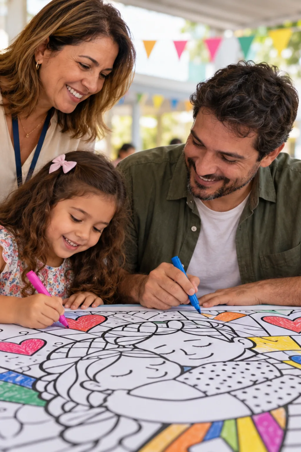 desenhos da obra O Abraço de Romero Britto para colorir — exemplo criado na Desenhos pra Colorir