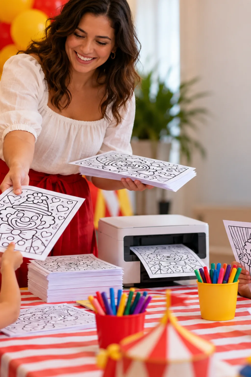 desenhos de palhaços de Romero Britto para colorir — exemplo criado na Desenhos pra Colorir