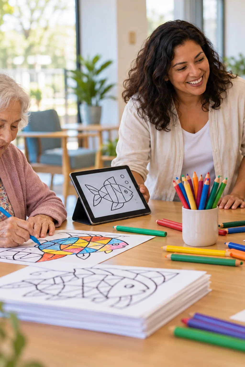 desenhos de peixes de Romero Britto para colorir — exemplo criado na Desenhos pra Colorir