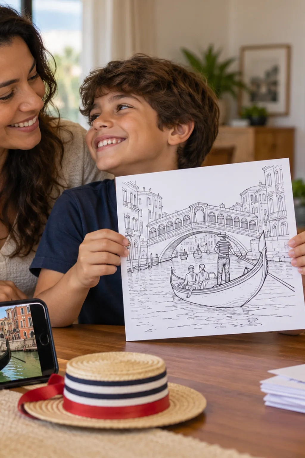 desenhos de gôndolas venezianas para colorir — exemplo criado na Desenhos pra Colorir