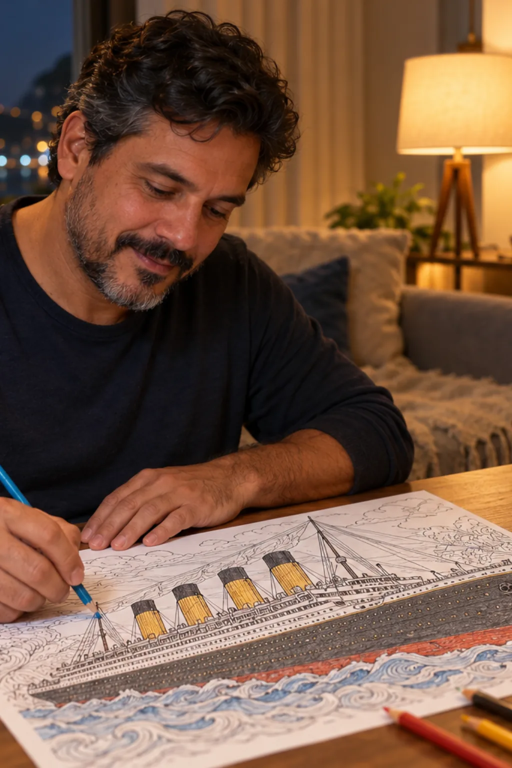 desenhos do navio lusitania para colorir — exemplo criado na Desenhos pra Colorir