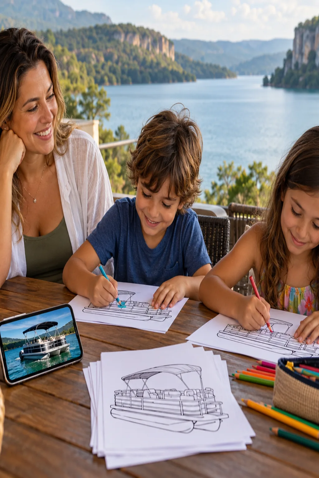 desenhos de barco pontão para colorir — exemplo criado na Desenhos pra Colorir