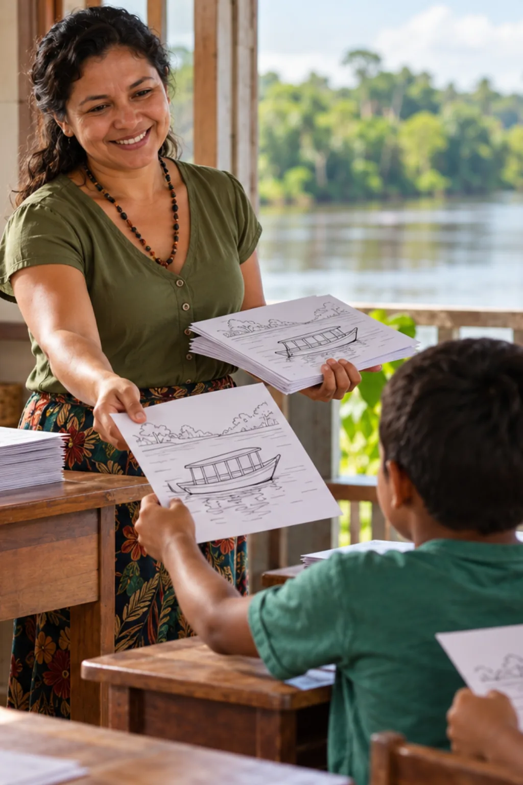 desenhos de barcos no rio para colorir — exemplo criado na Desenhos pra Colorir