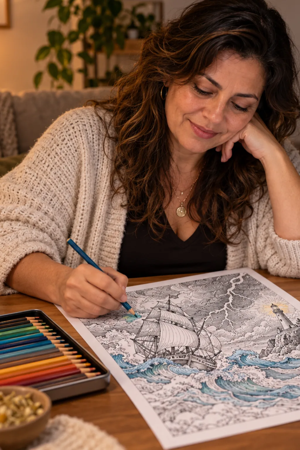 desenhos de barcos na tempestade para colorir — exemplo criado na Desenhos pra Colorir