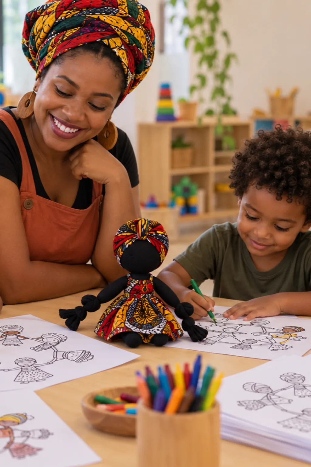 desenhos de boneca Abayomi para colorir — exemplo criado na Desenhos pra Colorir