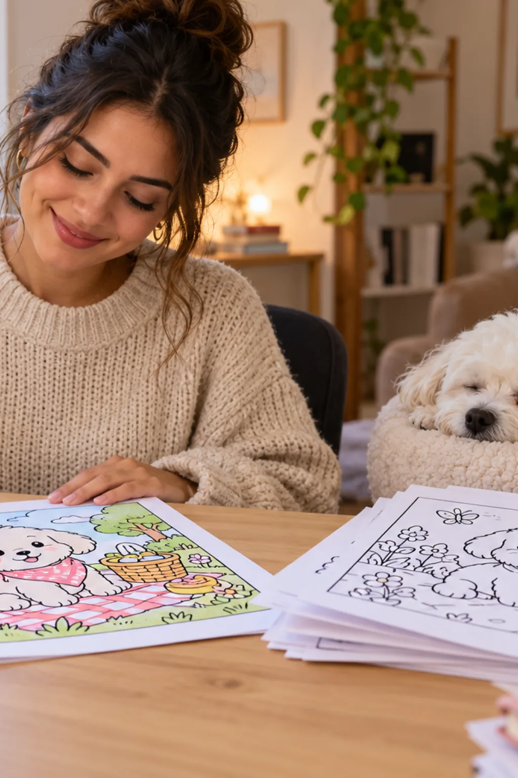 desenhos de cachorro da Bobbie Goods para colorir — exemplo criado na Desenhos pra Colorir