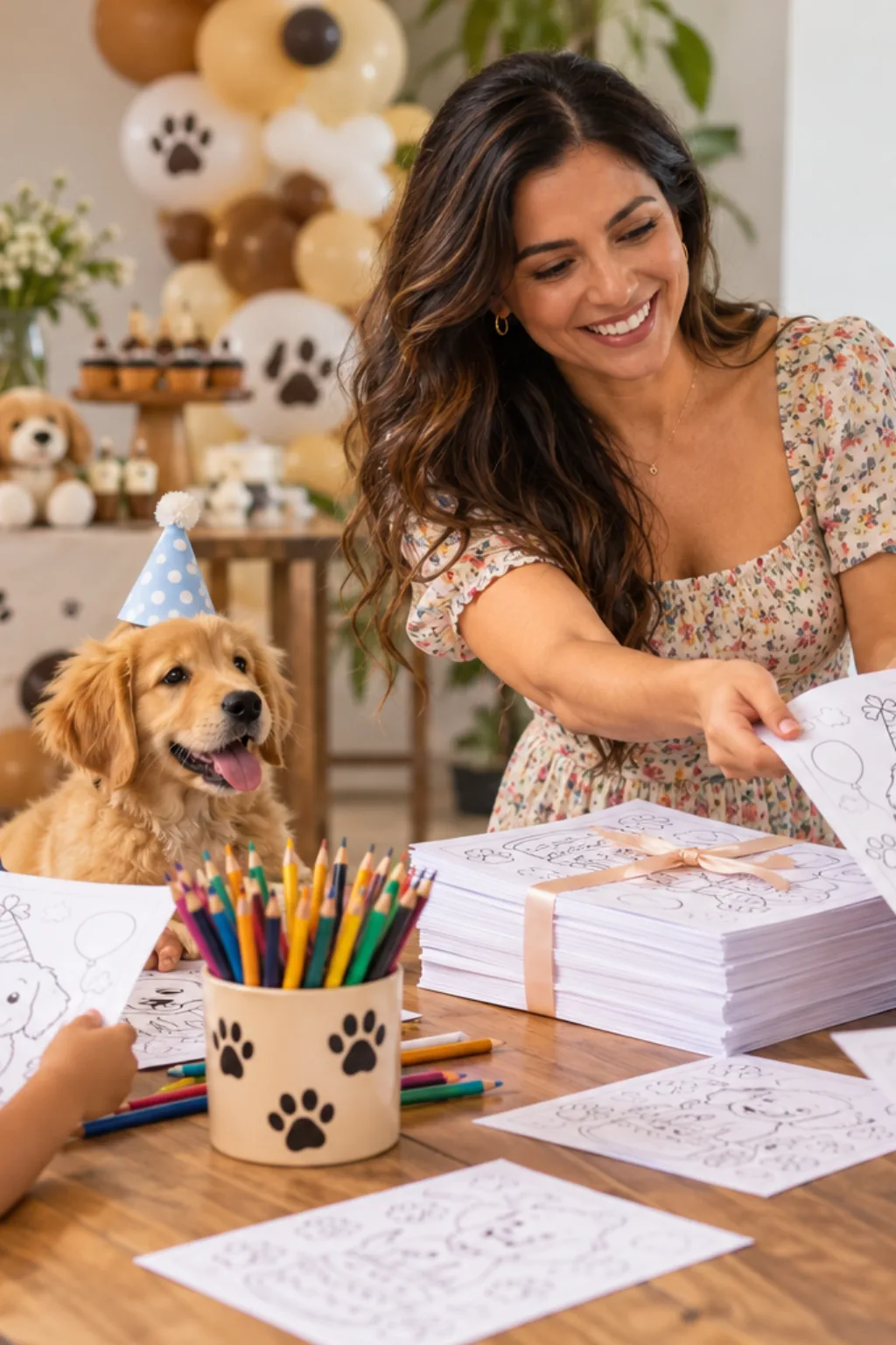 desenhos de cachorro fazendo aniversário para colorir — exemplo criado na Desenhos pra Colorir