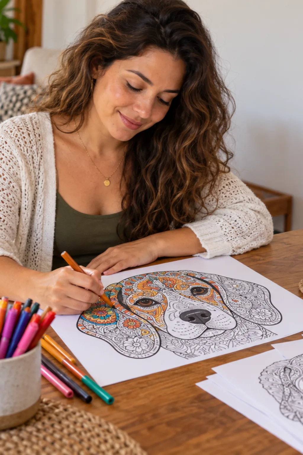 desenhos de cachorros em estilo mandala para colorir — exemplo criado na Desenhos pra Colorir