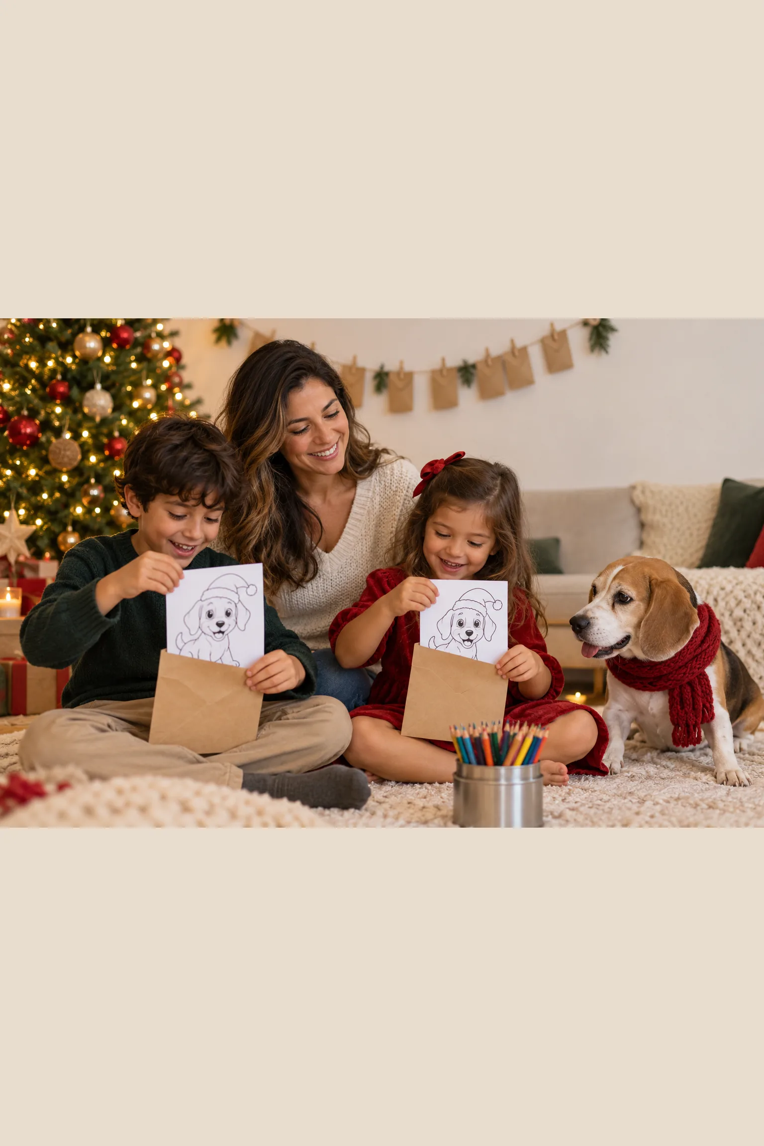desenhos de cachorros no Natal para colorir — exemplo criado na Desenhos pra Colorir