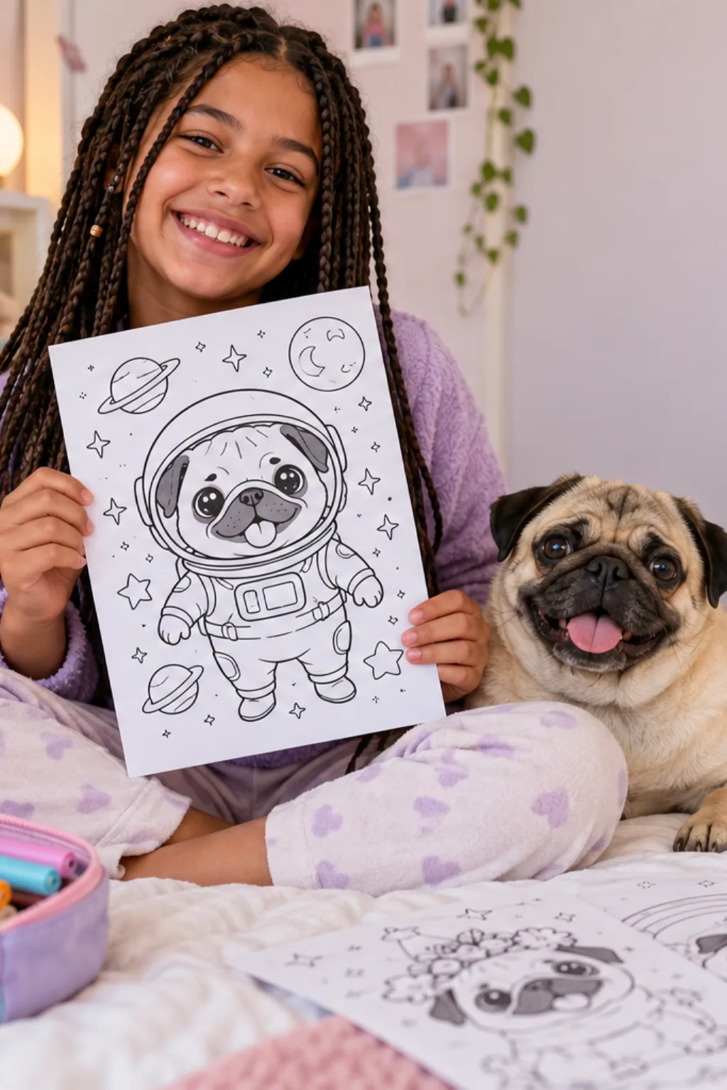 desenhos de pug para colorir — exemplo criado na Desenhos pra Colorir