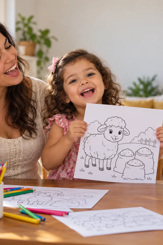 desenhos da cantiga Baa, Baa, Black Sheep para colorir — exemplo criado na Desenhos pra Colorir