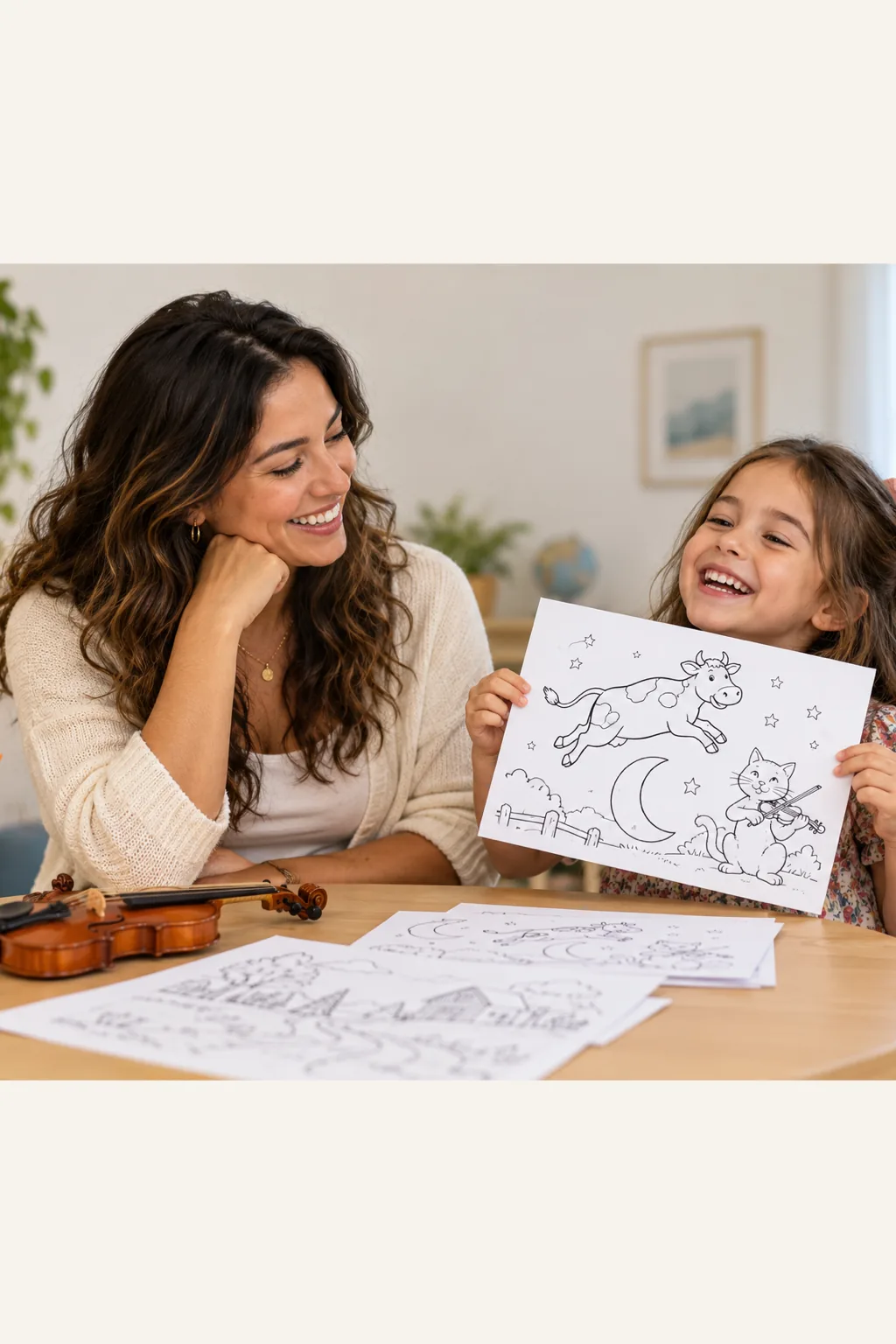 desenhos da cantiga Hey Diddle Diddle para colorir — exemplo criado na Desenhos pra Colorir