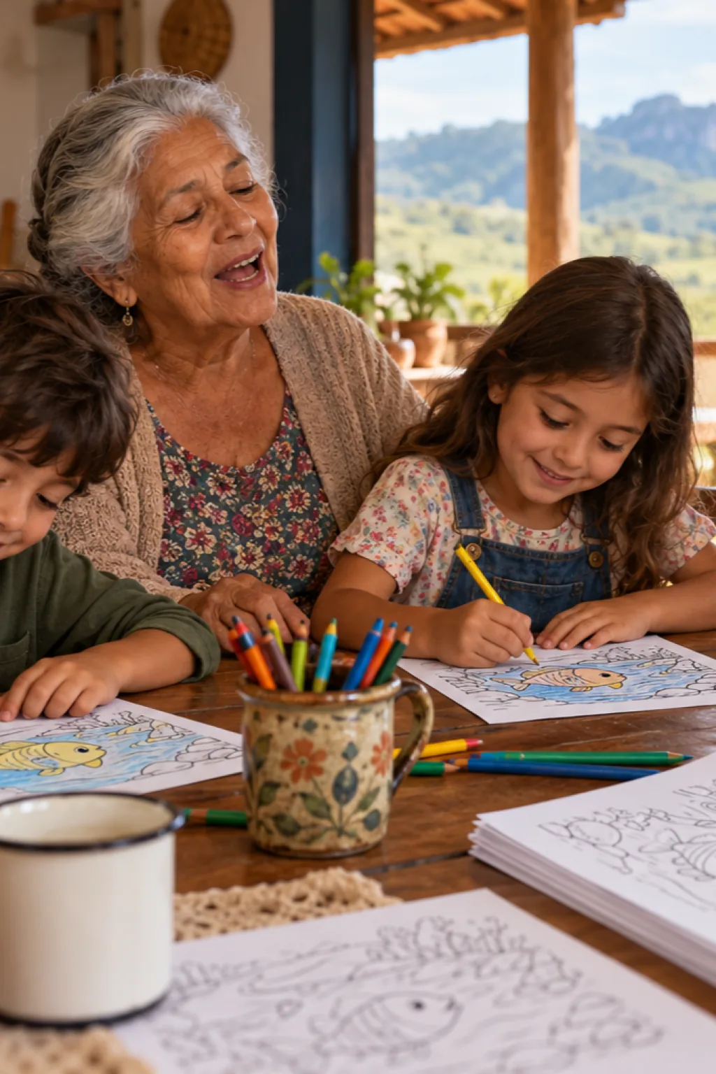 desenhos da cantiga Peixe Vivo para colorir — exemplo criado na Desenhos pra Colorir