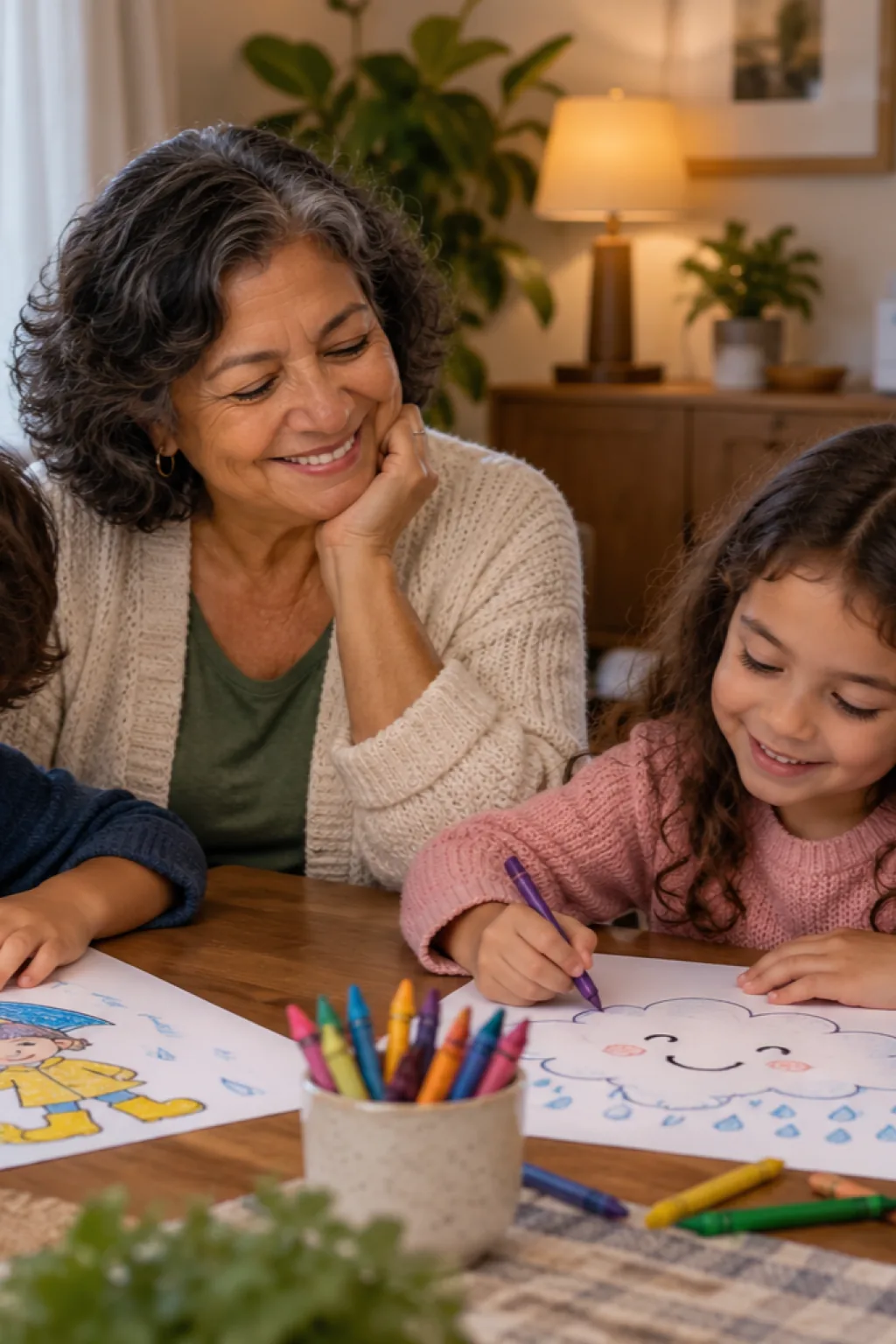 desenhos da cantiga Rain, Rain, Go Away para colorir — exemplo criado na Desenhos pra Colorir