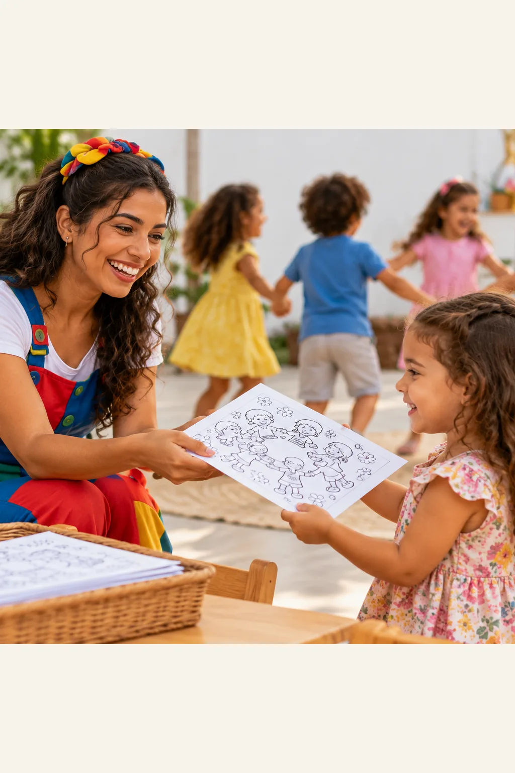 desenhos da cantiga Ring Around the Rosie para colorir — exemplo criado na Desenhos pra Colorir