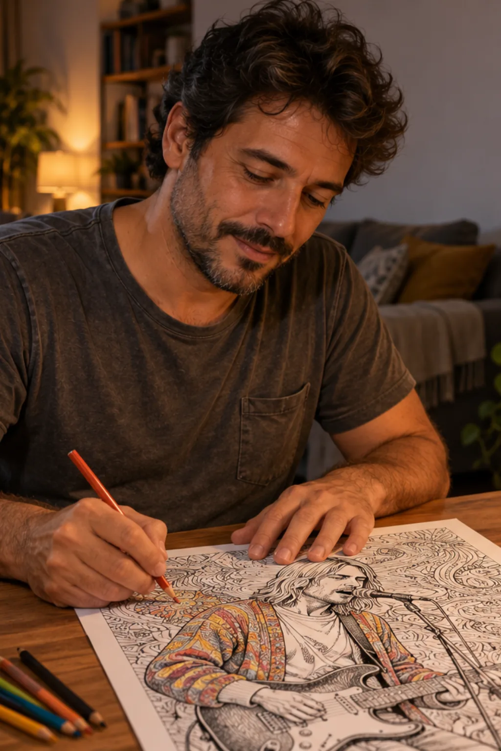 desenhos do Kurt Cobain para colorir — exemplo criado na Desenhos pra Colorir