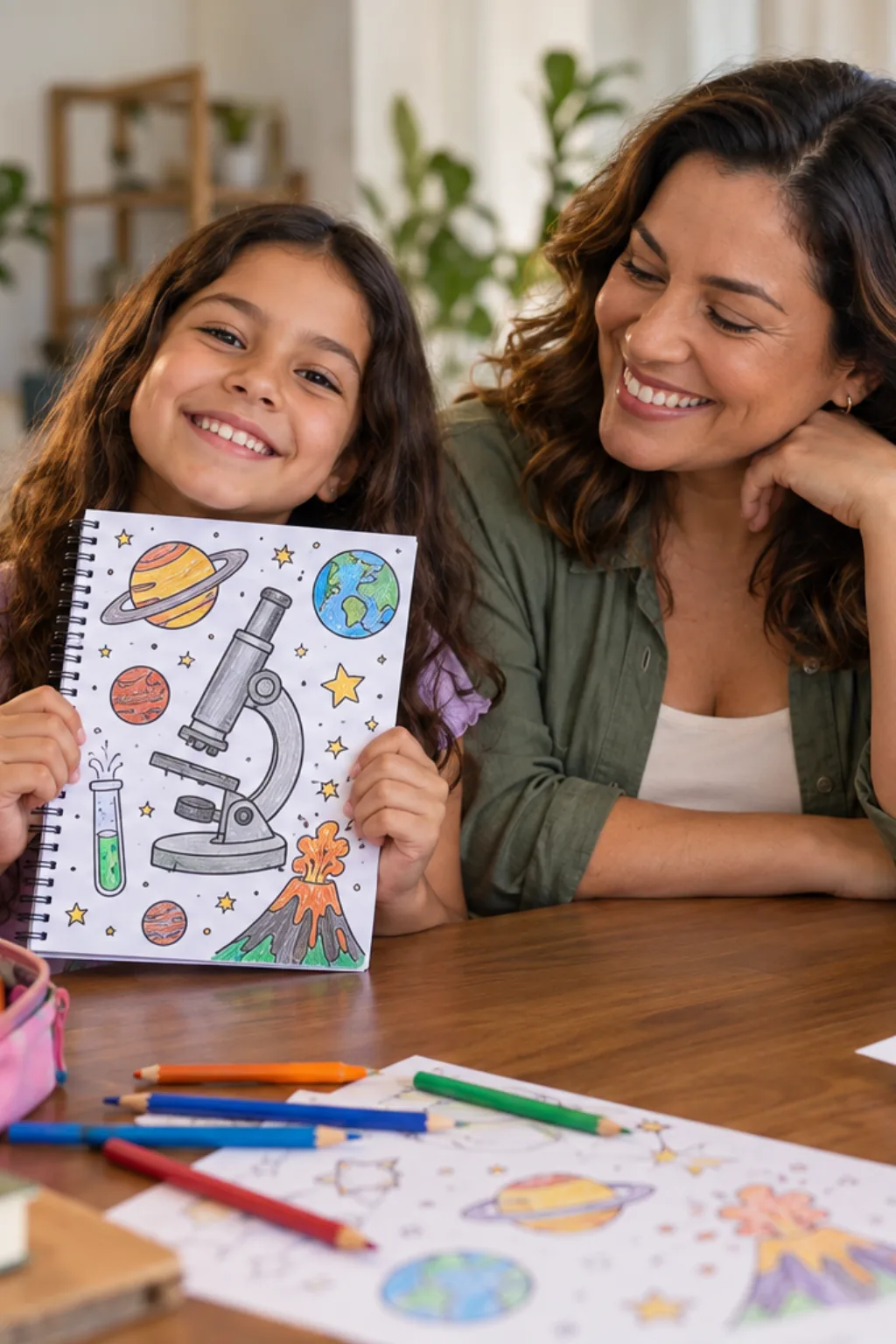 capa de caderno de ciências para colorir — exemplo criado na Desenhos pra Colorir