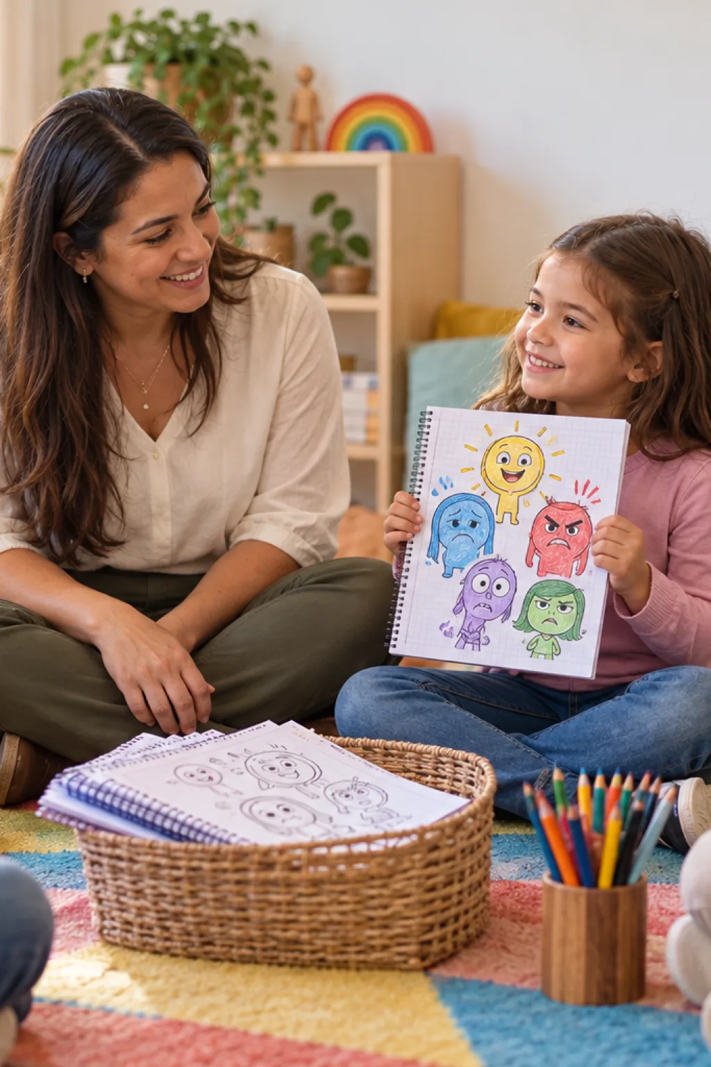 desenhos para capas de caderno de divertidamente para colorir — exemplo criado na Desenhos pra Colorir