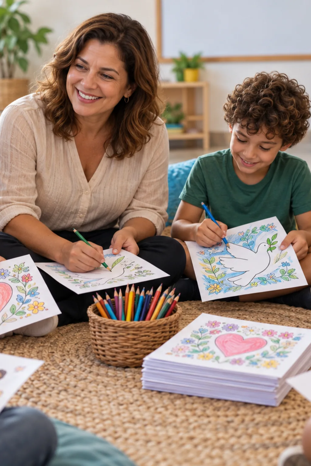 capa de caderno de ensino religioso para colorir — exemplo criado na Desenhos pra Colorir