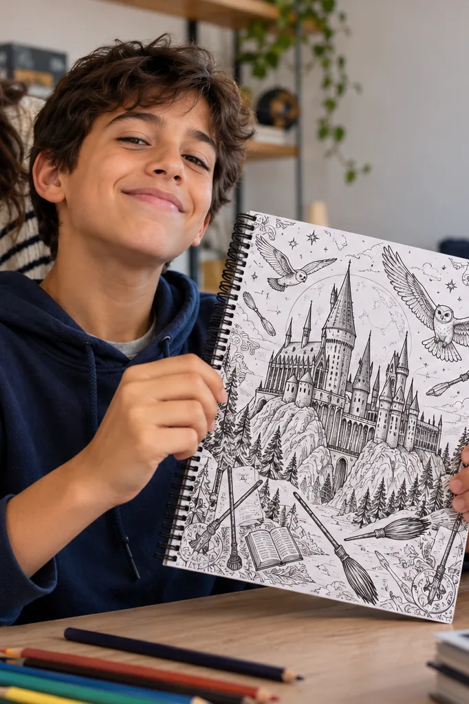 desenhos para capas de caderno de harry potter para colorir — exemplo criado na Desenhos pra Colorir