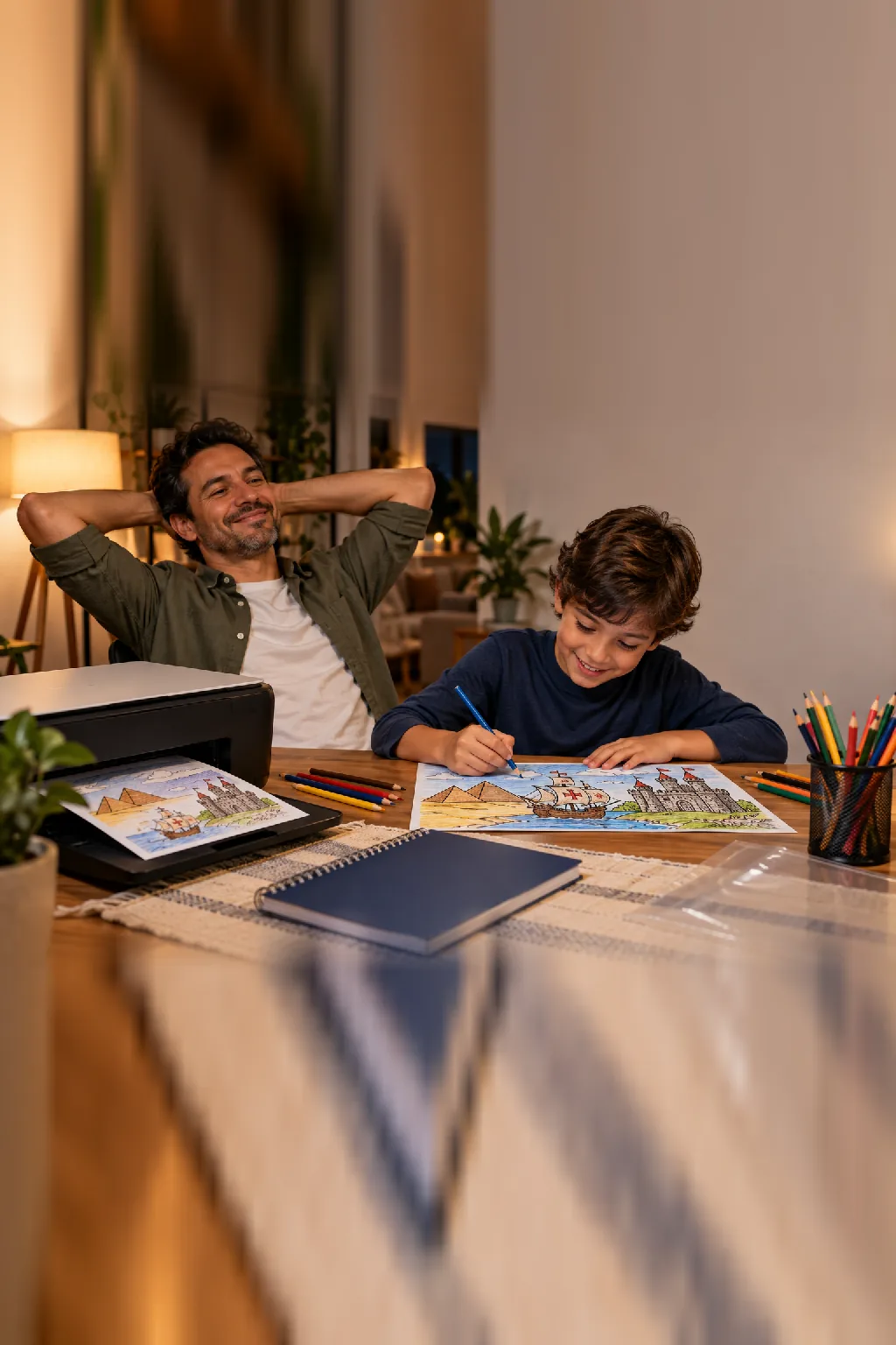 capa de caderno de história para colorir — exemplo criado na Desenhos pra Colorir