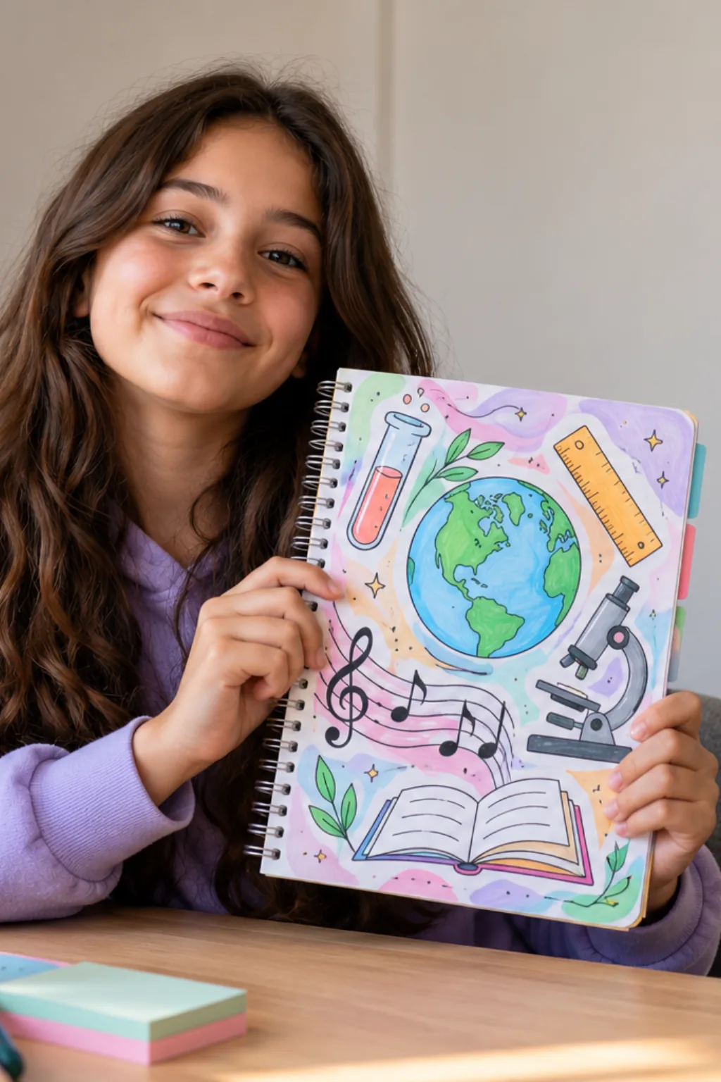 capa de caderno interdisciplinar para colorir — exemplo criado na Desenhos pra Colorir