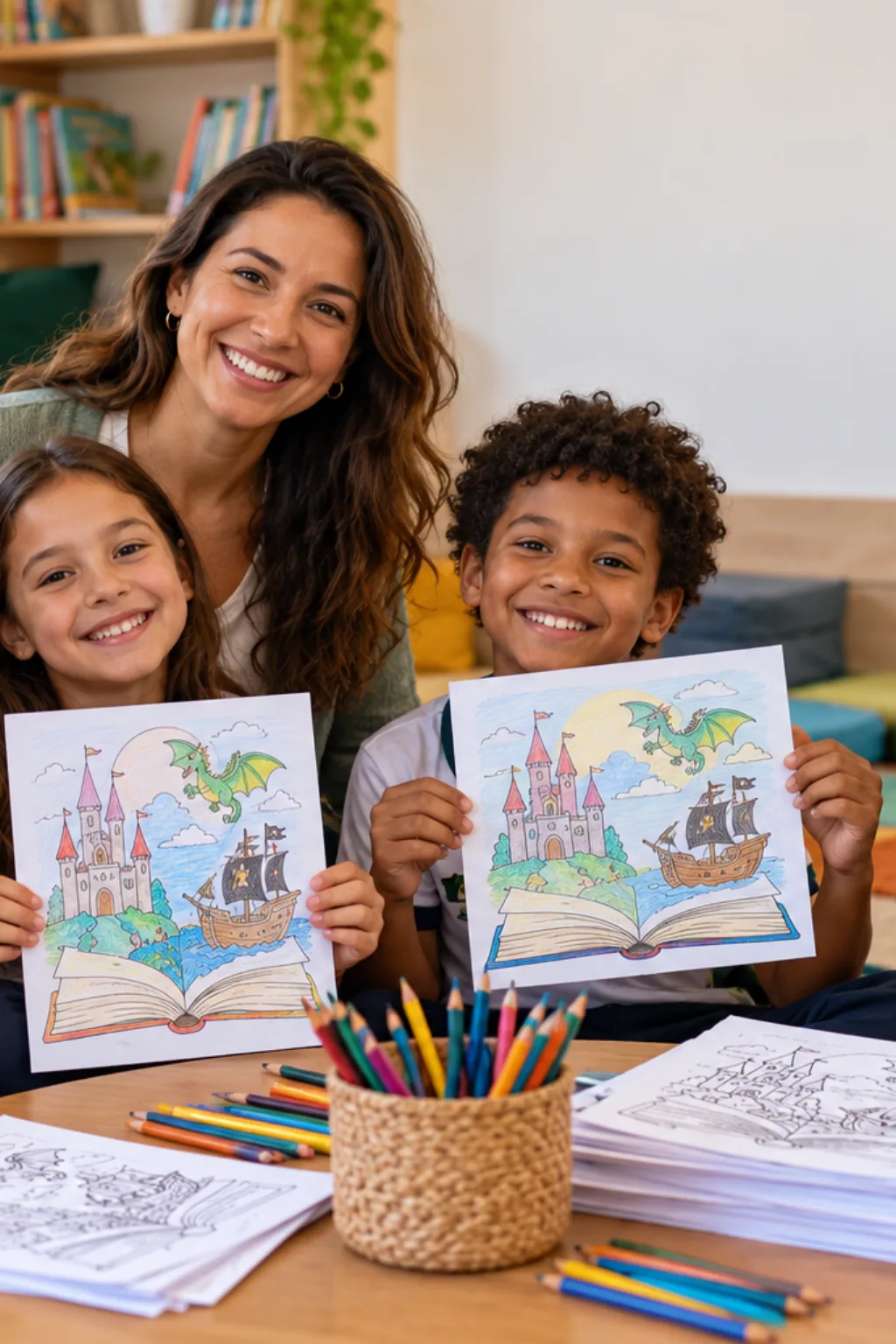 capa de caderno de literatura para colorir — exemplo criado na Desenhos pra Colorir
