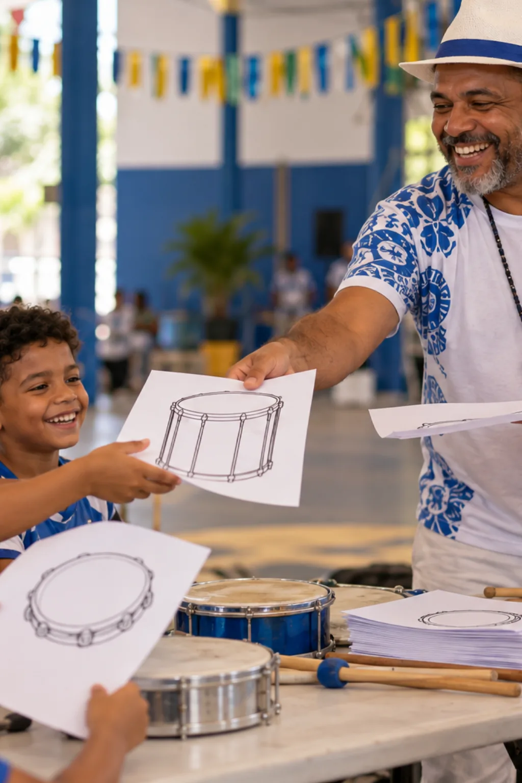 desenhos de bateria de escola de samba para colorir — exemplo criado na Desenhos pra Colorir