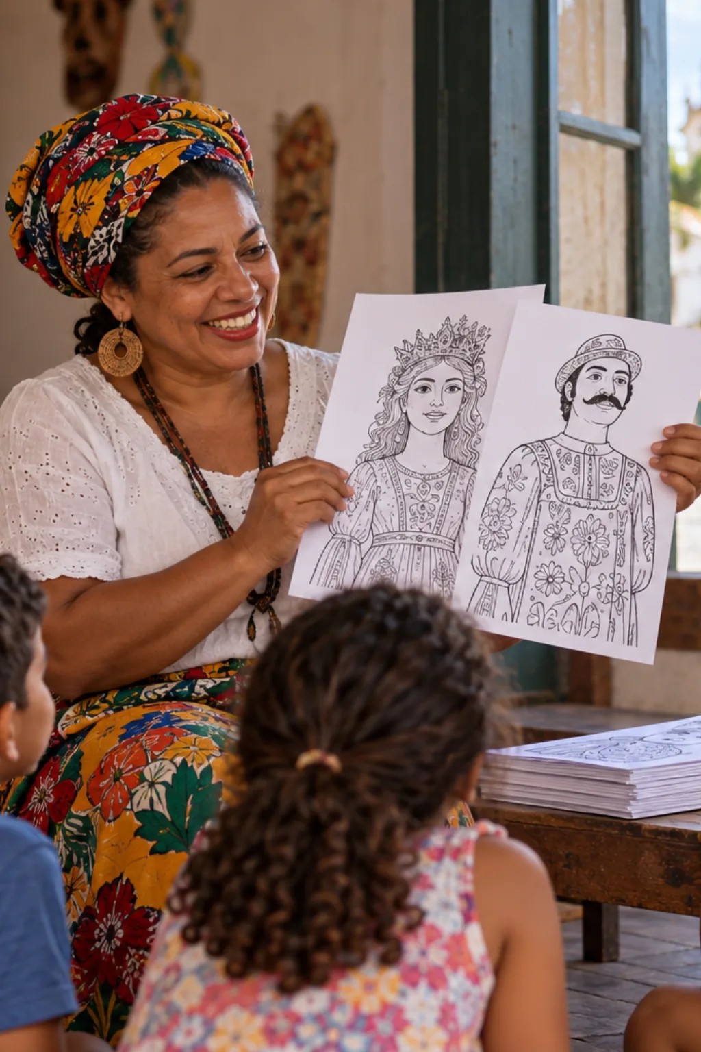 desenhos dos Bonecos Gigantes de Olinda para colorir — exemplo criado na Desenhos pra Colorir