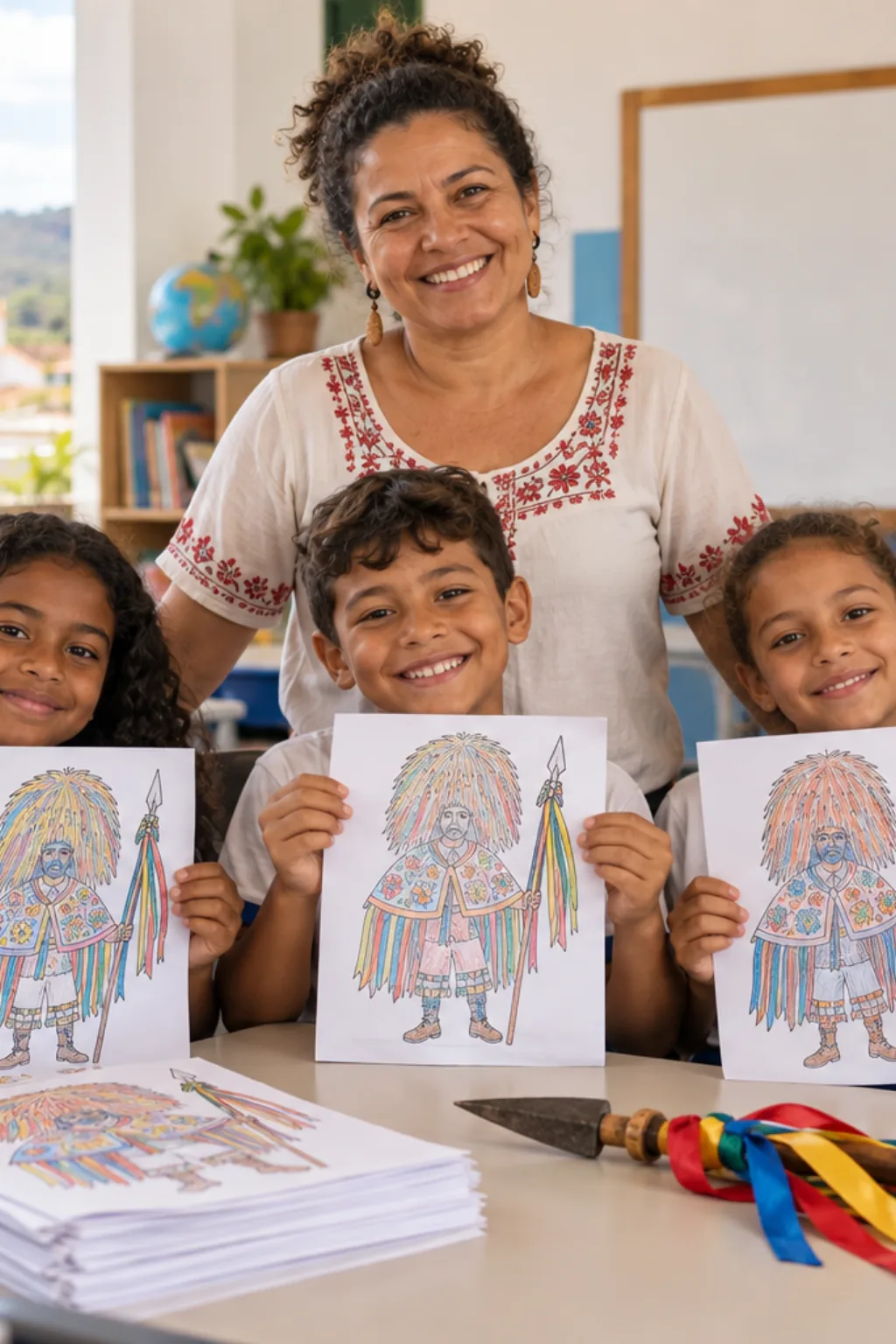 desenhos de caboclo de lança para colorir — exemplo criado na Desenhos pra Colorir