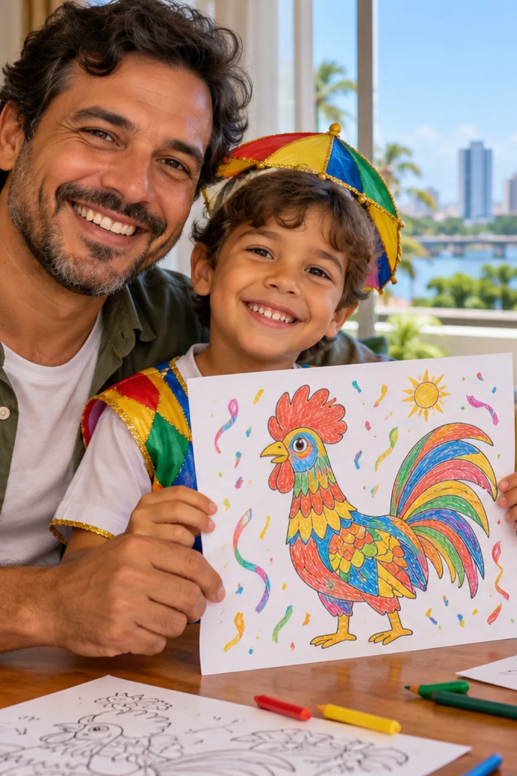 desenhos do galo da madrugada para colorir — exemplo criado na Desenhos pra Colorir