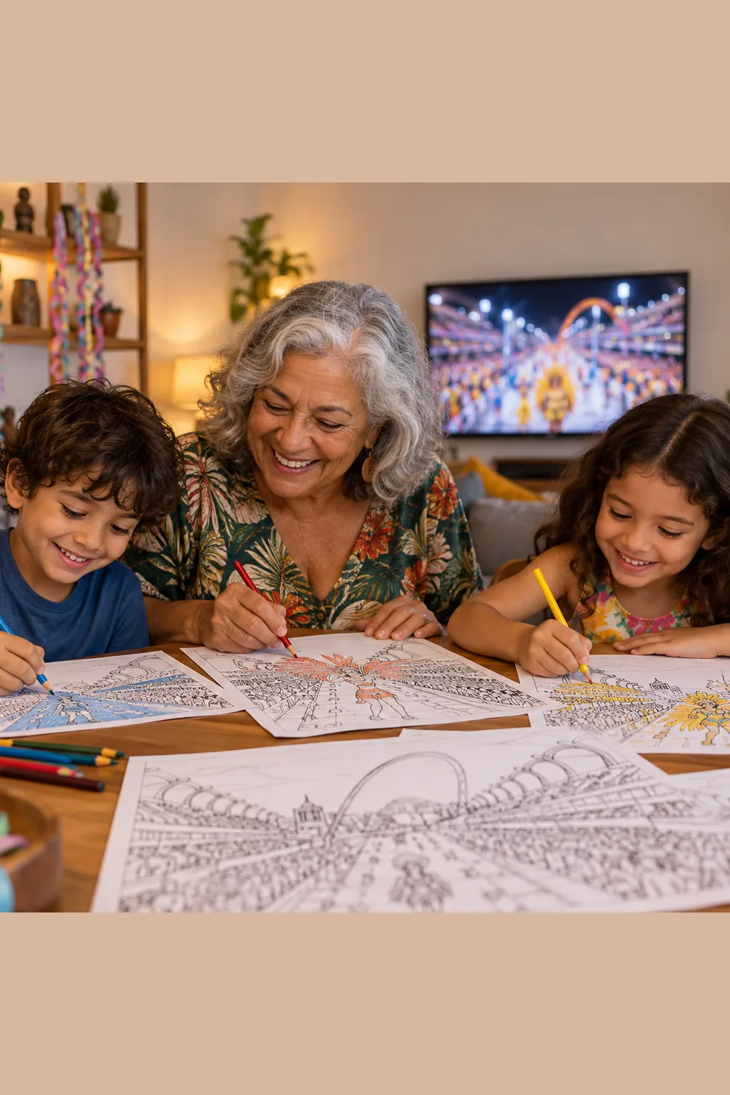 desenhos do sambódromo para colorir — exemplo criado na Desenhos pra Colorir