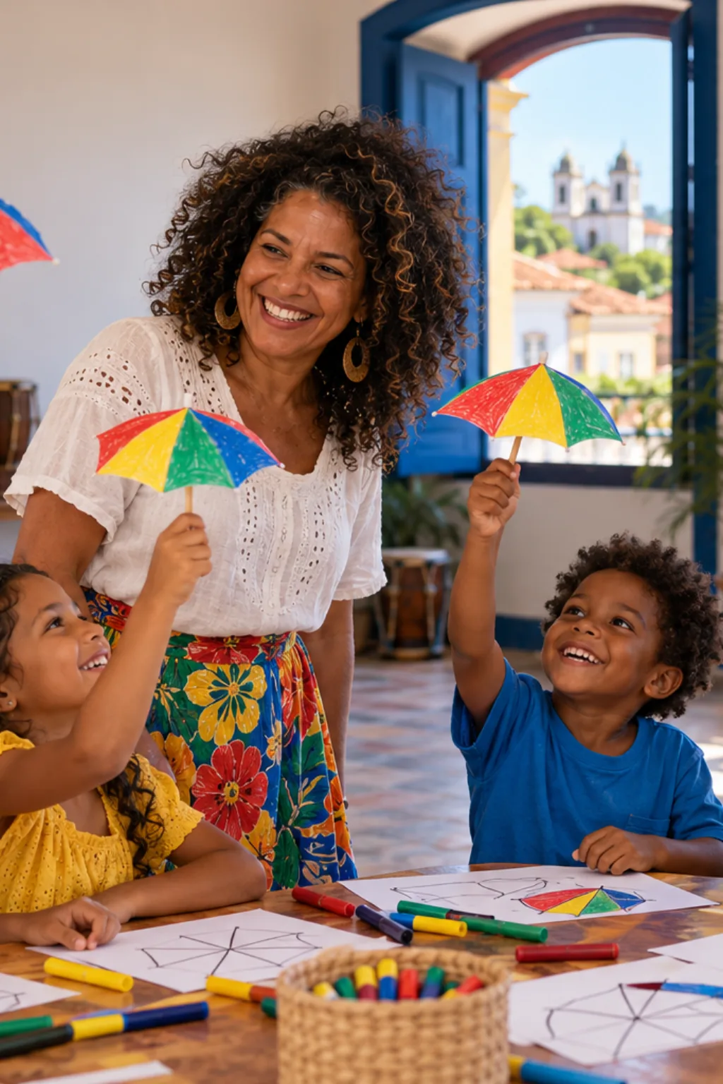 desenhos de sombrinhas de frevo para colorir — exemplo criado na Desenhos pra Colorir