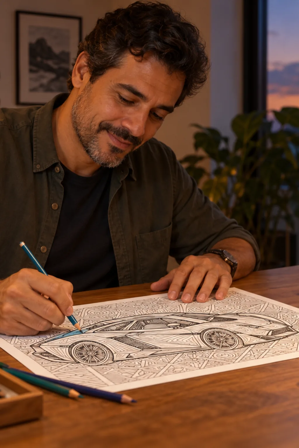desenhos de carros esportivos para colorir para adultos — exemplo criado na Desenhos pra Colorir