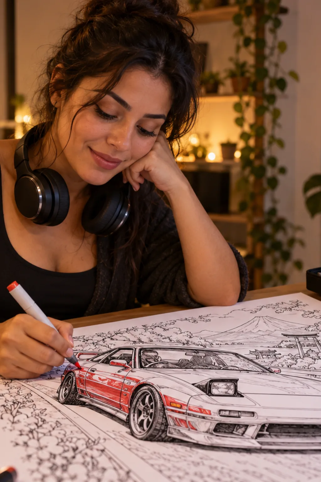 desenhos do Mazda RX-7 para colorir — exemplo criado na Desenhos pra Colorir