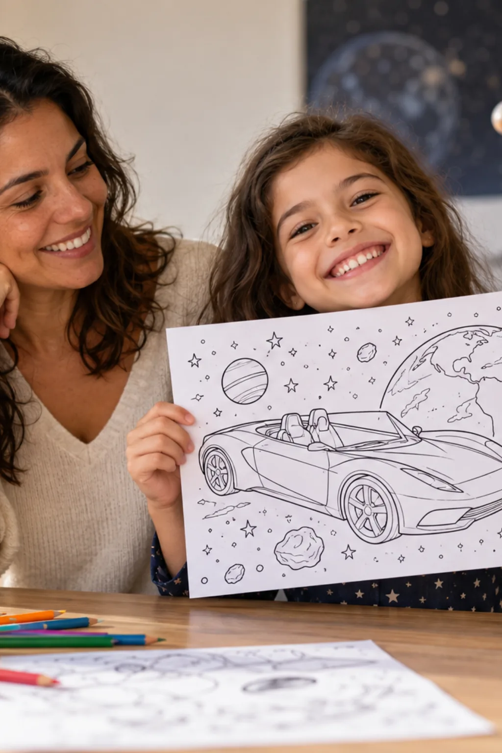 desenhos do Tesla Roadster para colorir — exemplo criado na Desenhos pra Colorir