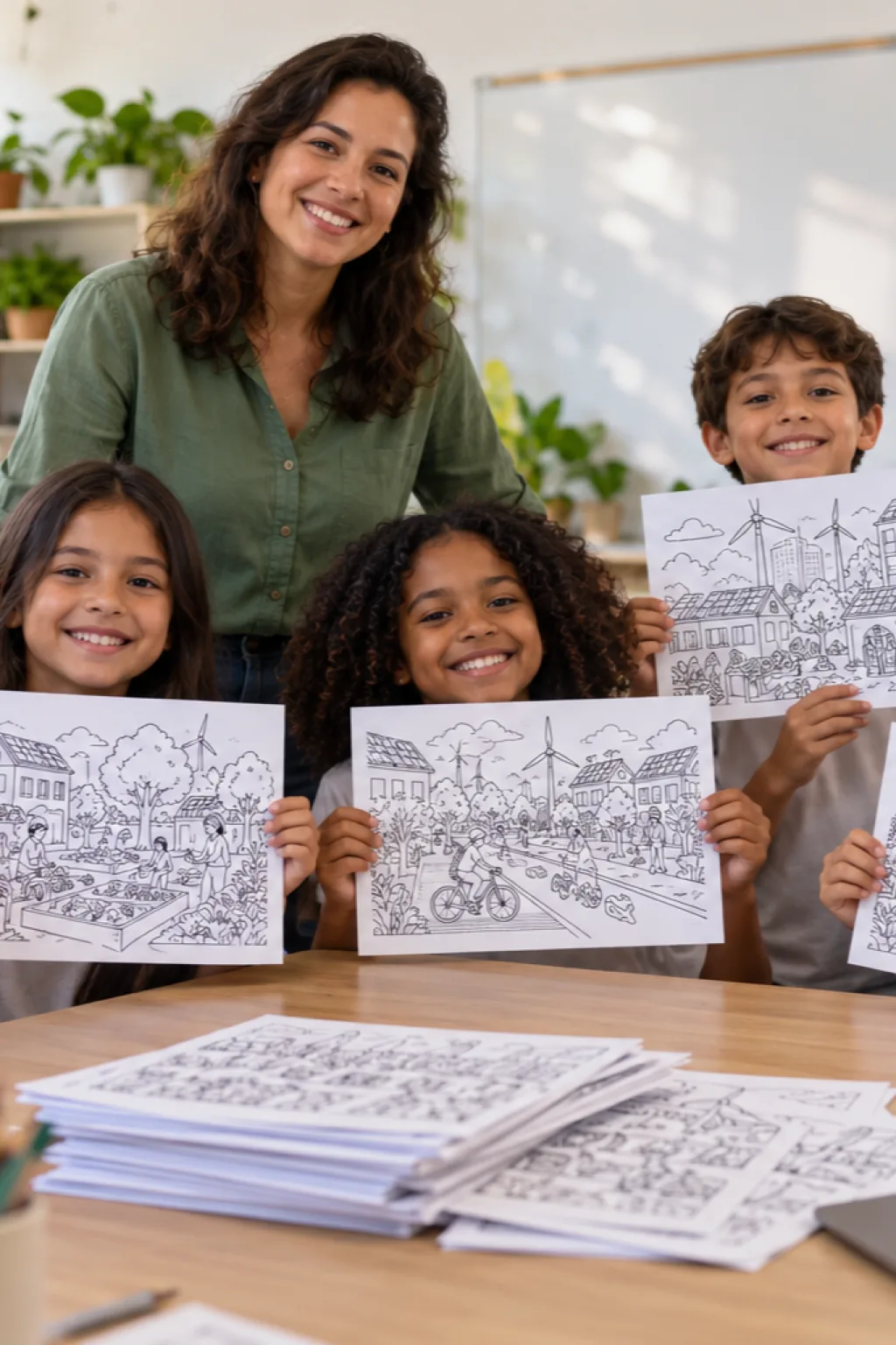 desenhos de cidades sustentáveis para colorir — exemplo criado na Desenhos pra Colorir