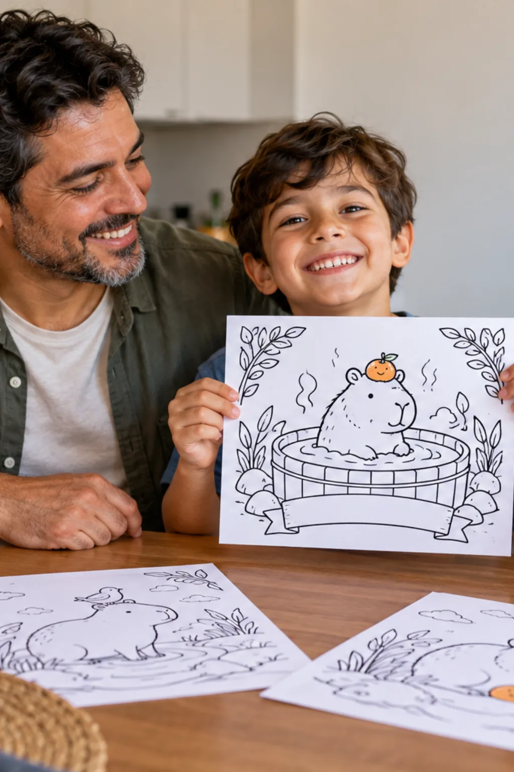 desenhos do livro Cozy Capybara da Coco Wyo para colorir — exemplo criado na Desenhos pra Colorir