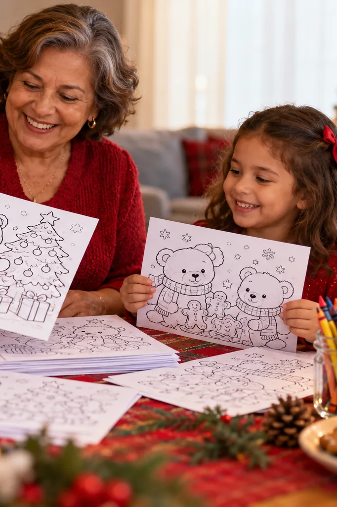 desenhos do livro Cozy Christmas da Coco Wyo para colorir — exemplo criado na Desenhos pra Colorir