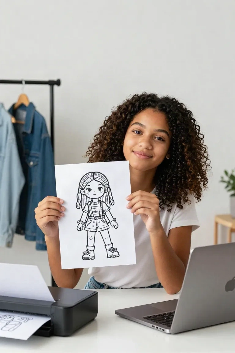 desenhos do livro Fashion Vibes da Coco Wyo para colorir — exemplo criado na Desenhos pra Colorir
