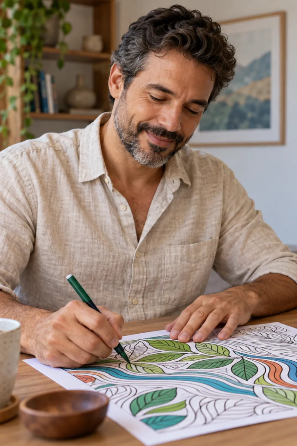 desenhos do livro Mindful Patterns da Coco Wyo para colorir — exemplo criado na Desenhos pra Colorir