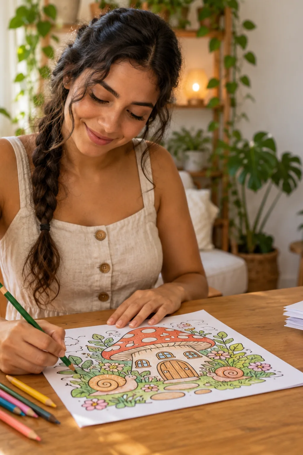 desenhos do livro Mushroom da Coco Wyo para colorir — exemplo criado na Desenhos pra Colorir