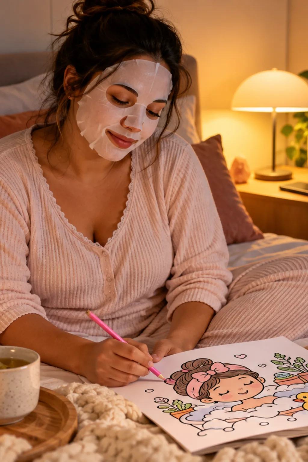 desenhos do livro Self-Care da Coco Wyo para colorir — exemplo criado na Desenhos pra Colorir