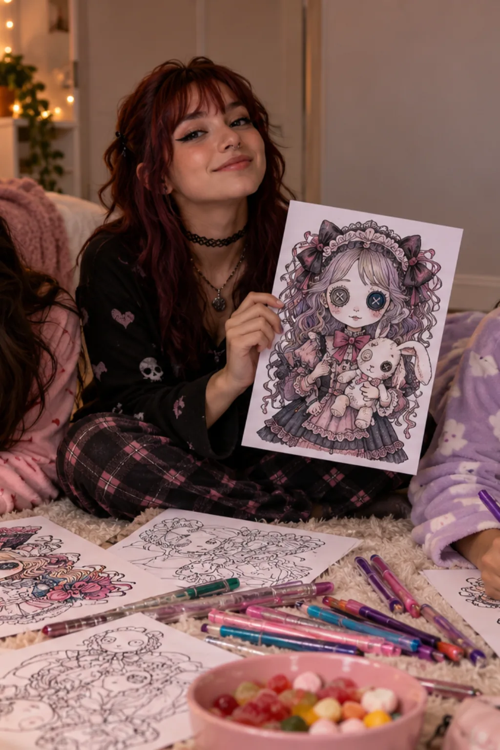 desenhos do livro Spooky Doll da Coco Wyo para colorir — exemplo criado na Desenhos pra Colorir